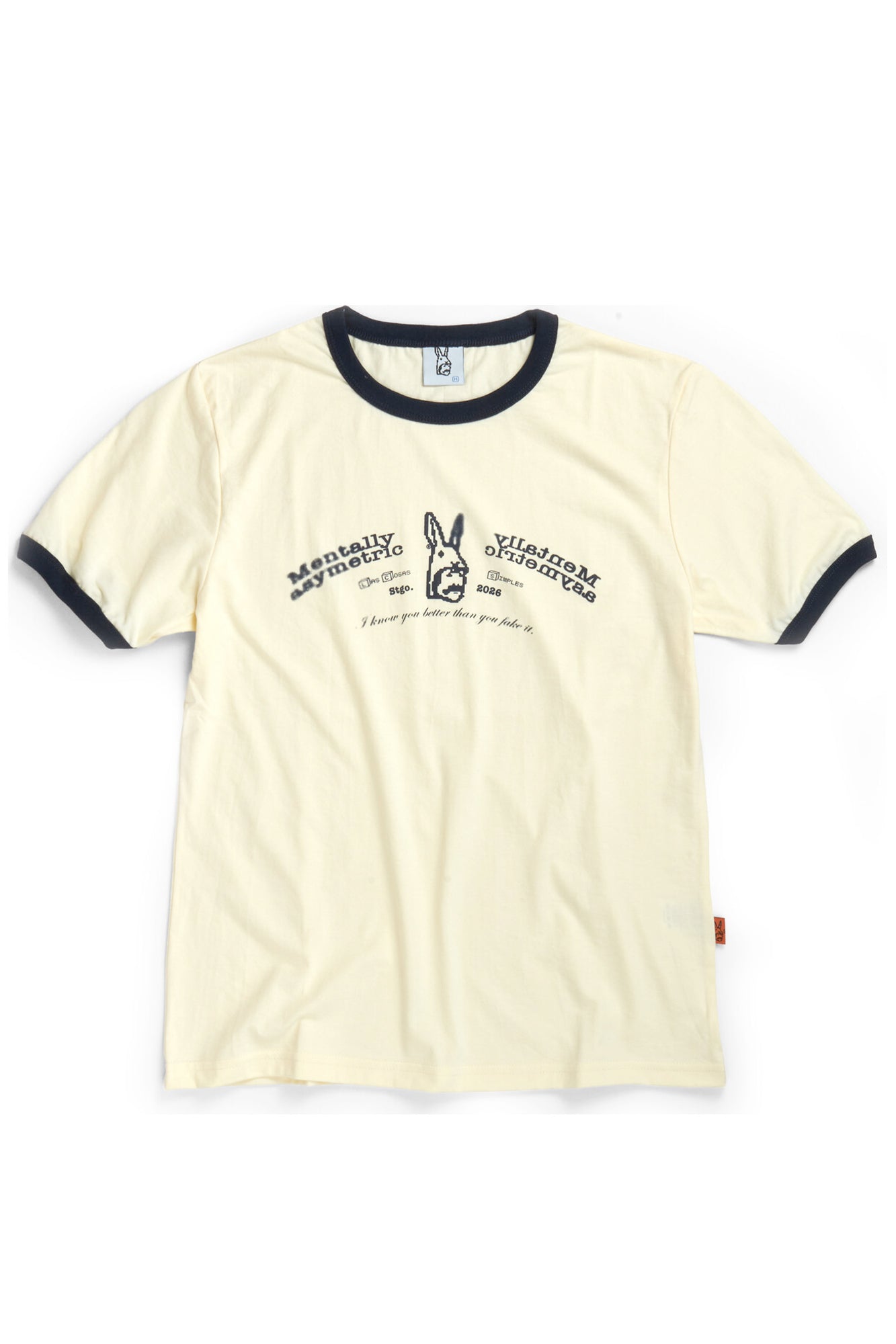 Mentally Asymetric 3 Ringer Tee — Cream — 1