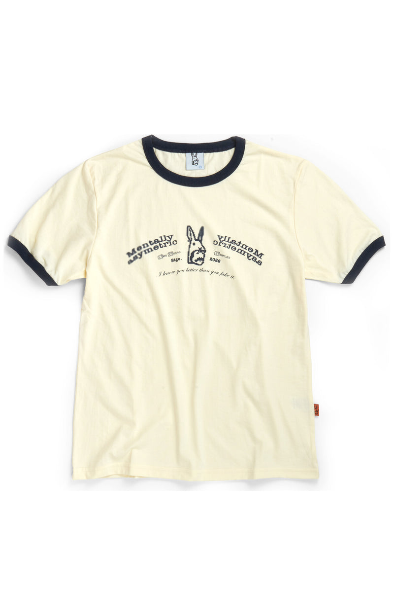 Mentally Asymetric 3 Ringer Tee — Cream